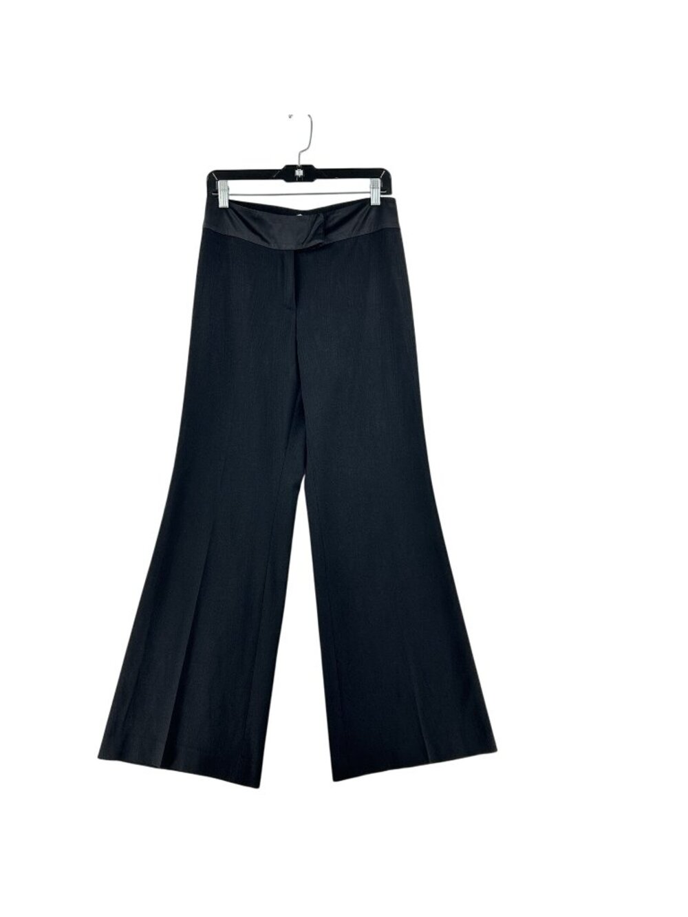 Gunex Pinstripe Wide Leg Dress Pants Trousers Womens 8 Black Virgin Wool Italy